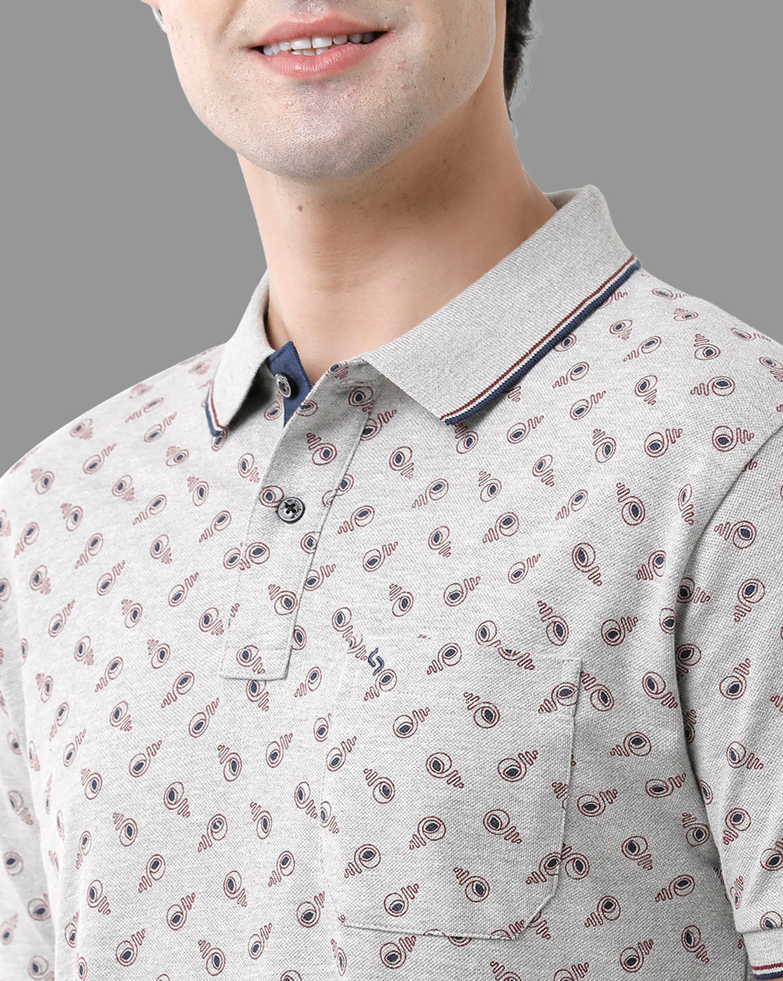 Classic Polo Mens Cotton Half Sleeve Printed Slim Fit Polo Neck Light Grey Color T-Shirt | Beau - 175 A