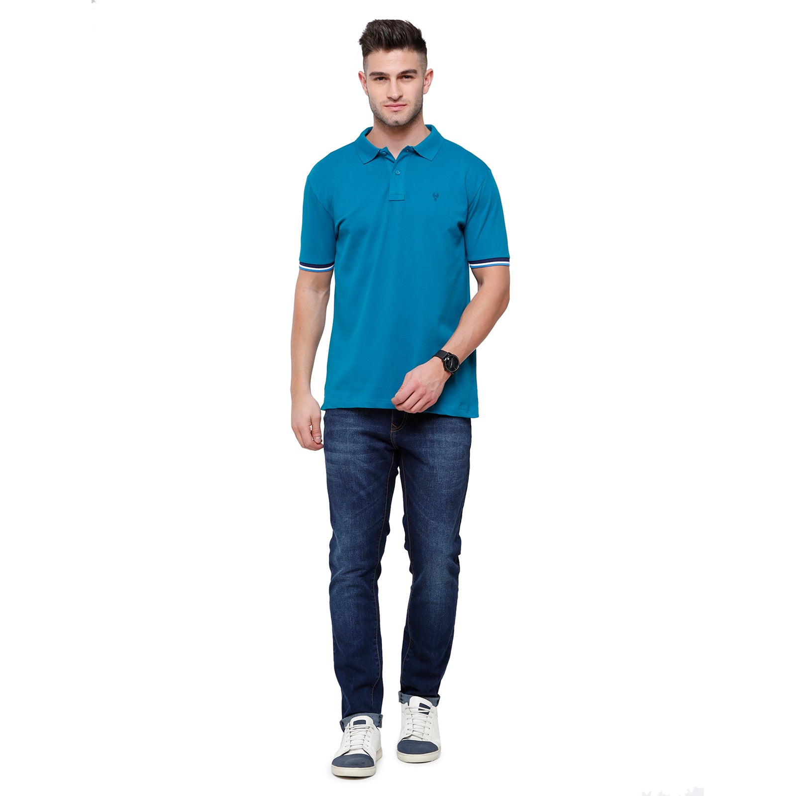 Classic polo Men's Ocean Blue Lycra Cotton Stretch Polo Slim Fit T-Shirt - Tarte Ocean Depth T-shirt Classic Polo 