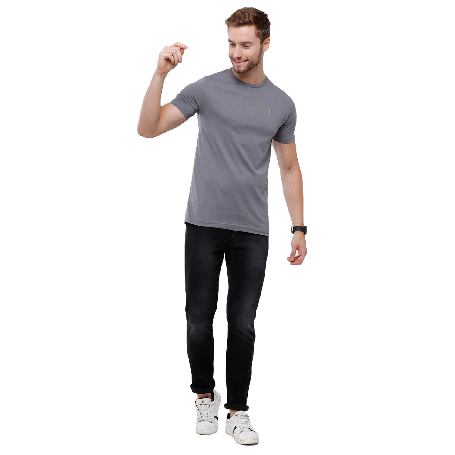 Classic Polo Men's Solid Single Jersey Grey Half Sleeve Slim Fit T-Shirt - Kore-03 T-shirt Classic Polo 
