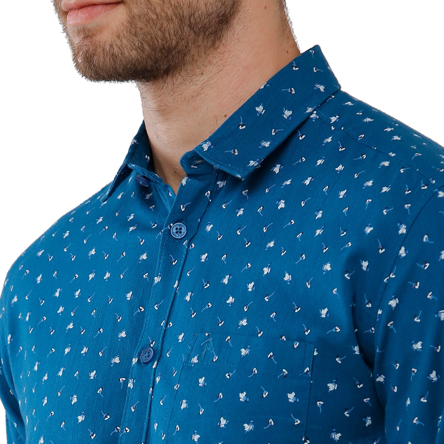 Classic Polo Bro Mens 100% Cotton Printed Full Sleeve Slim Fit Polo Neck Navy Color Woven Shirt (SBN1-72 B-FS-PRT-BSL) Classic Polo 
