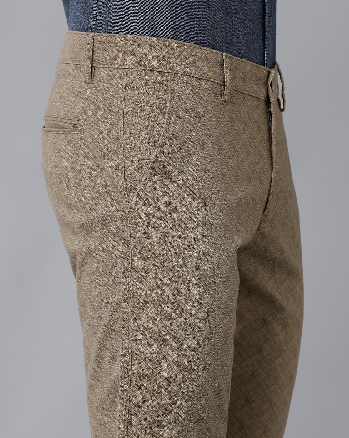 Classic Polo Men's 100% Cotton Moderate Fit Textured Khaki Color Trouser | TO1-35 A-KHA