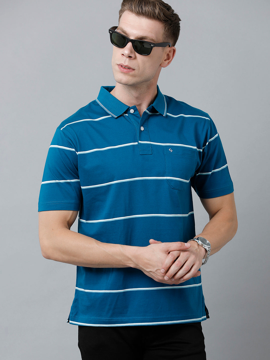 Classic Polo Men's Cotton Half Sleeve Striped Authentic Fit Polo Neck Royal Blue Color T-Shirt | Ap - 84 A