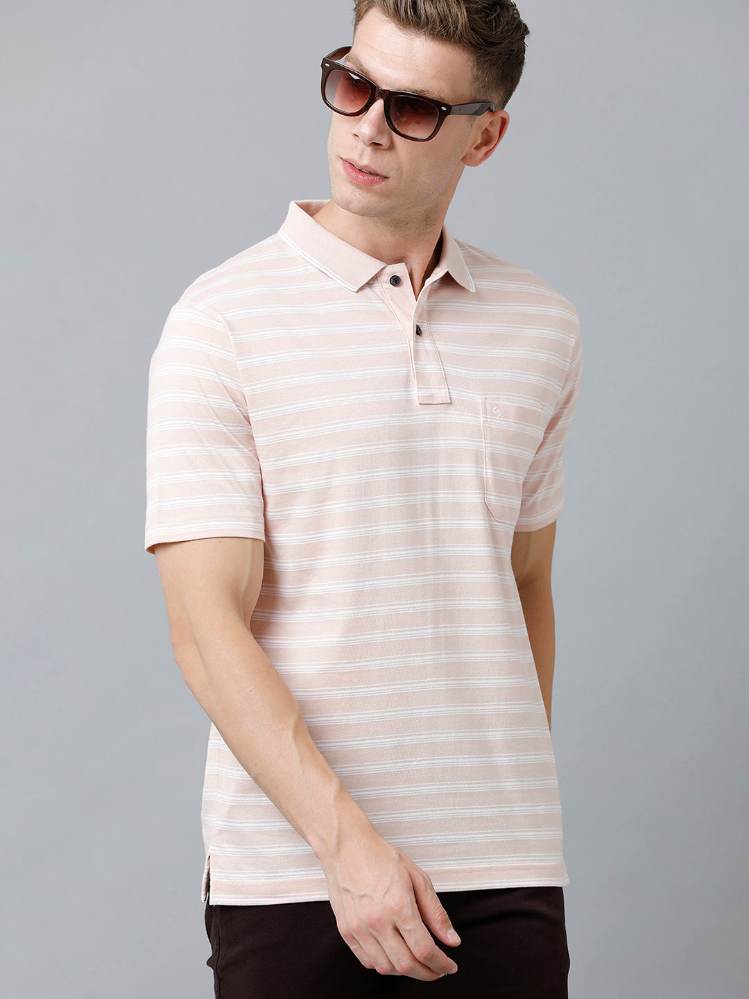 Classic Polo Men's Cotton Half Sleeve Striped Authentic Fit Polo Neck Beige Color T-Shirt | Feeders - 223 B