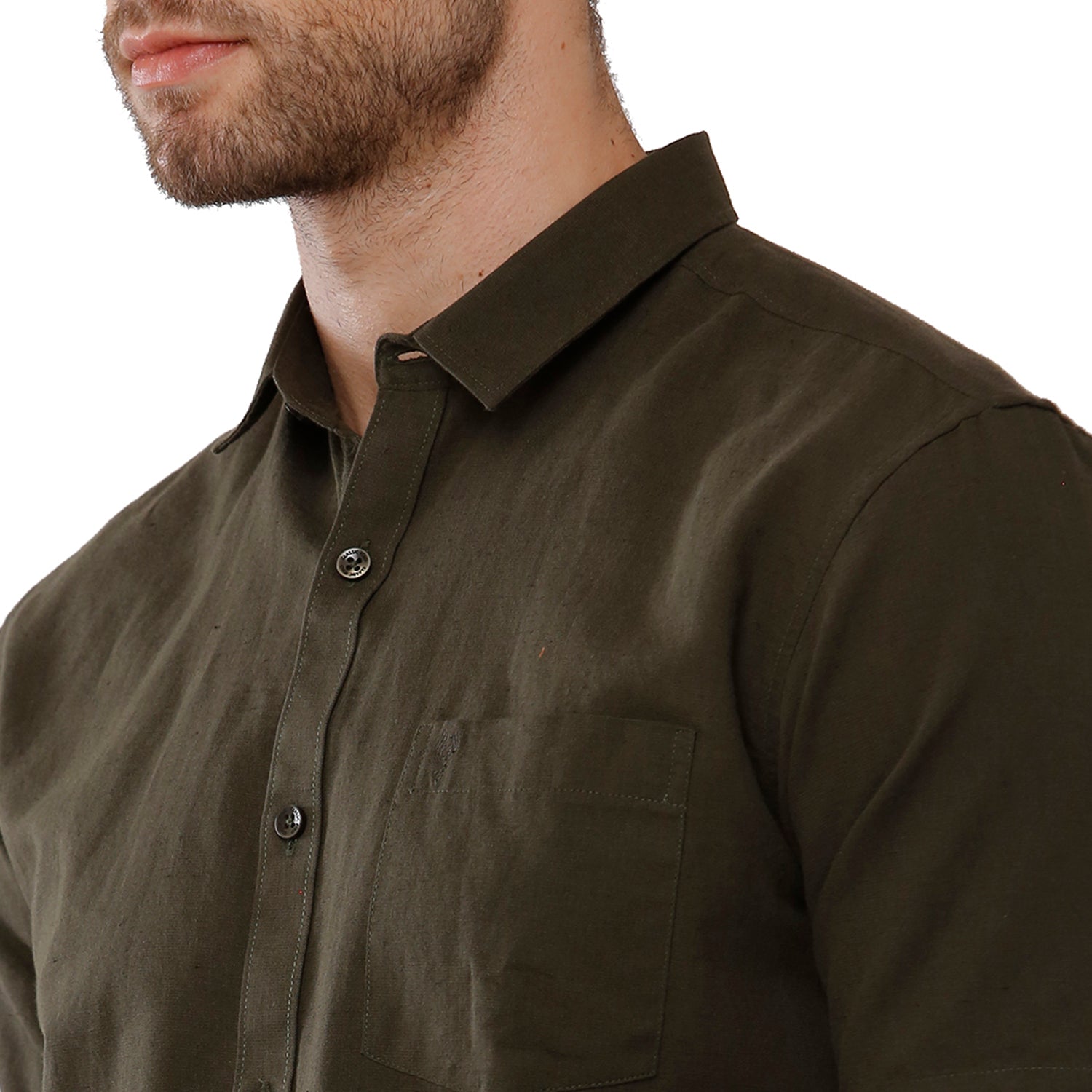 Classic Polo Mens 100% Cotton Solid Milano Fit Olive Green Color Woven Shirt - Mica Olive Shirts Classic Polo 