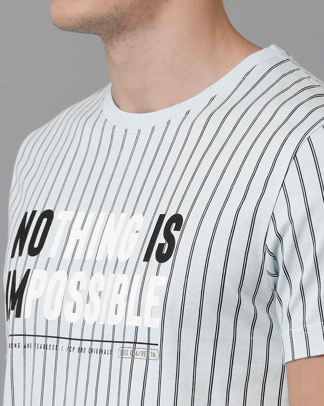 CP BRO Men's Cotton Half Sleeve Striped Slim Fit Round Neck White Color T-Shirt | Brcn - 522 A