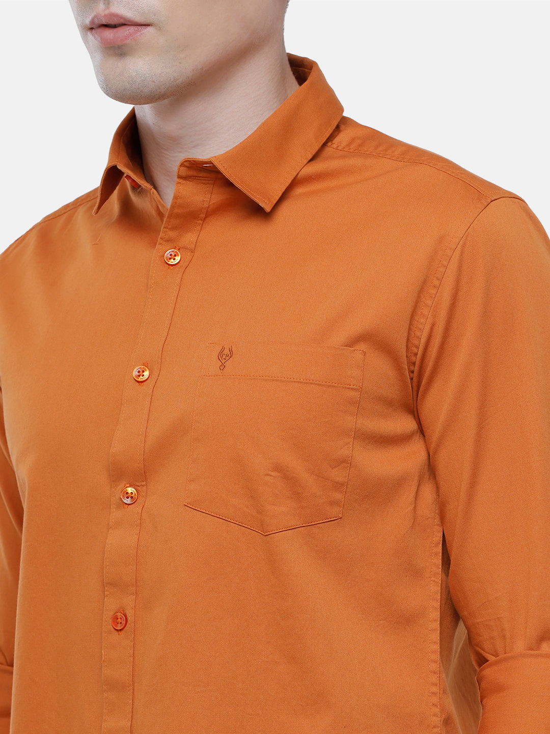 Classic Polo Men's Cotton Rust Orange Solid Full Sleeve Shirt - Zeus Rust