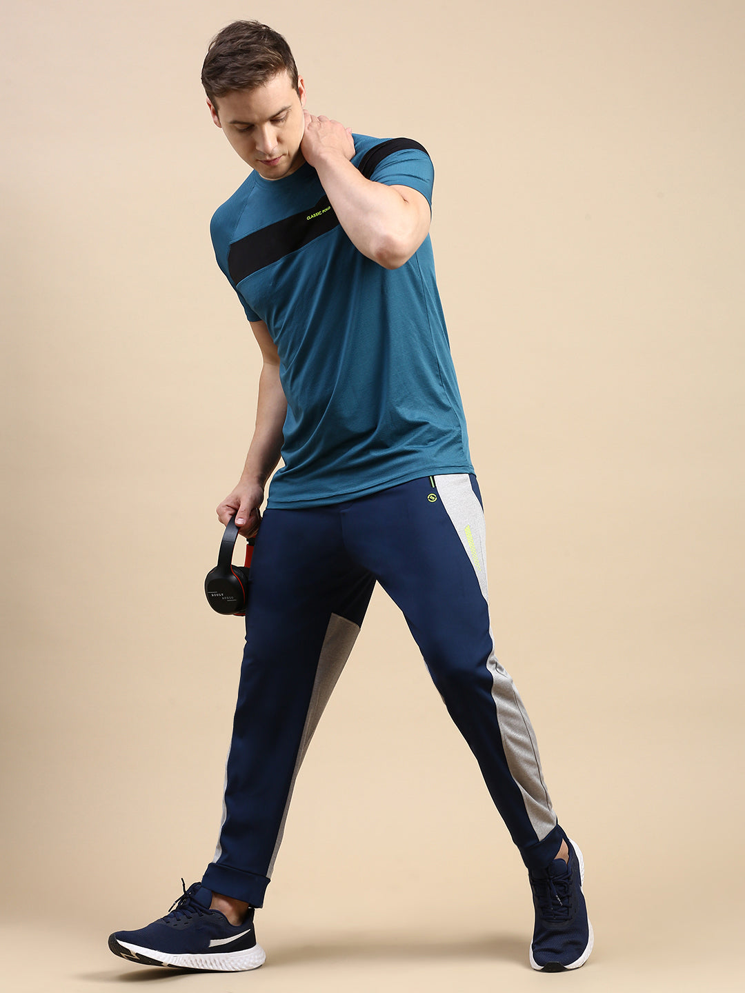 Classic Polo Men's Polyster Navy Blue/Grey Slim Fit Active Wear Trackpant