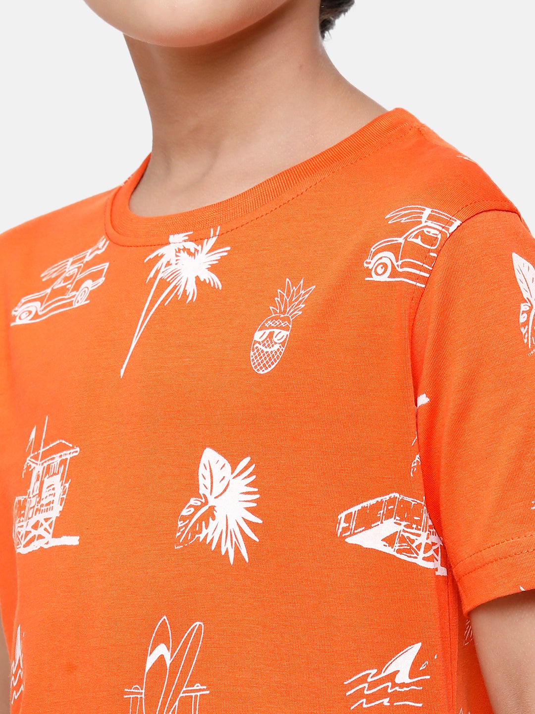CP Boys Orange Printed Slim Fit Round Neck T-Shirt T-shirt Classic Polo 