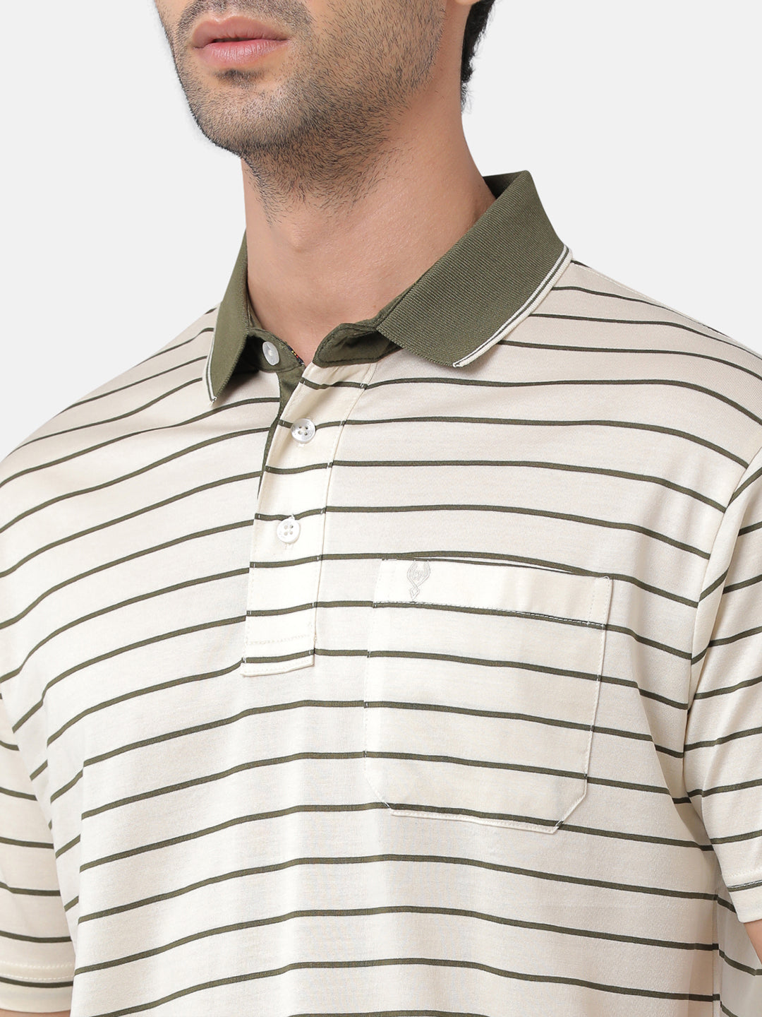 Classic Polo Mens Cotton Striped Authentic Fit Polo Neck Cream Color T-Shirt | ultimo 276B