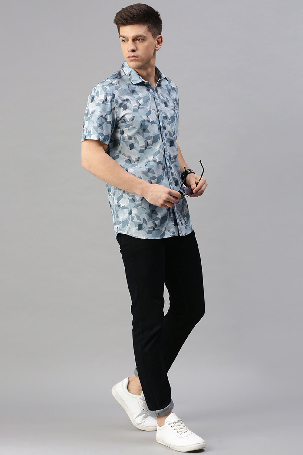 Classic Polo Men's Cotton Half Sleeve Printed Slim Fit Polo Neck Multicolur Woven Shirt | So1-31 D