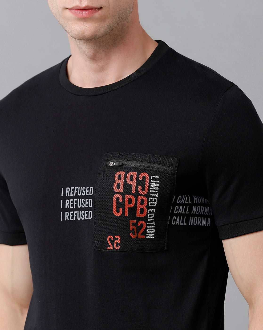CP BRO Men's Cotton Printed Half Sleeve Slim Fit Round Neck Black Color T-Shirt | Brcn - 488 A