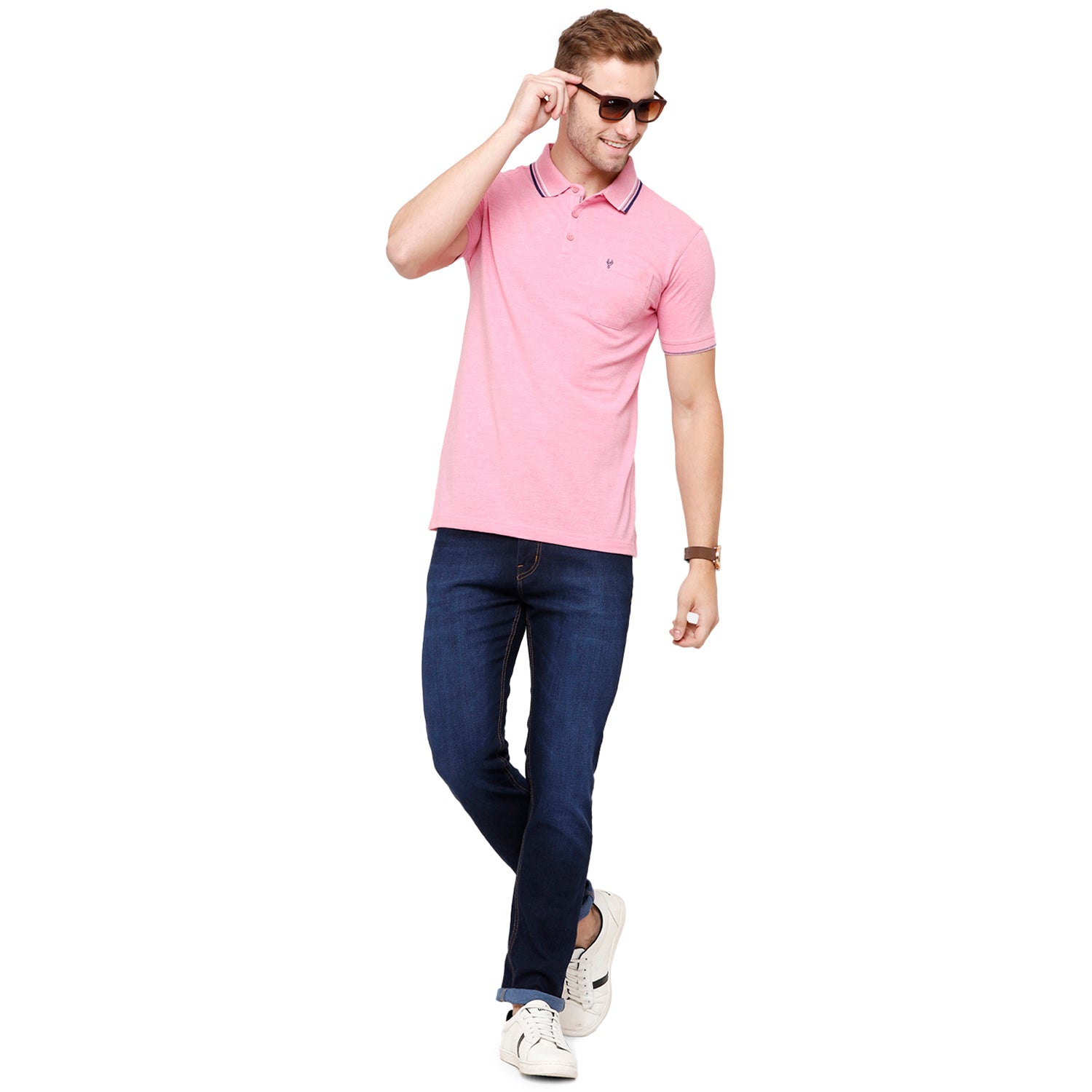 Classic polo Men's Pink Melange Polo Half Sleeve Slim Fit T-Shirt - Toza-Pink Mel T-shirt Classic Polo 