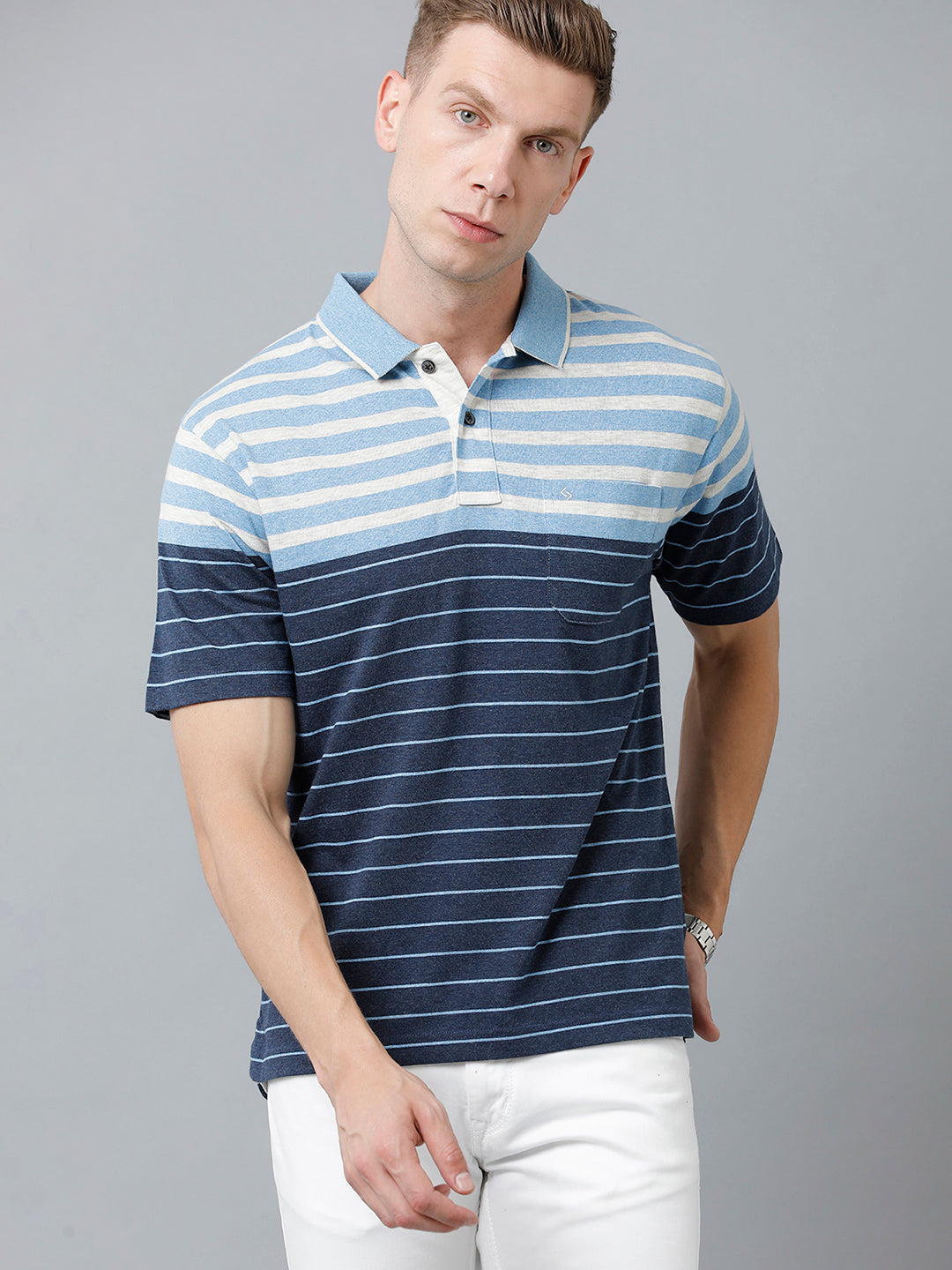 Classic Polo Men's Cotton Blend Half Sleeve Striped Authentic Fit Polo Neck Multicolor Color T-Shirt | Mel - 228 A