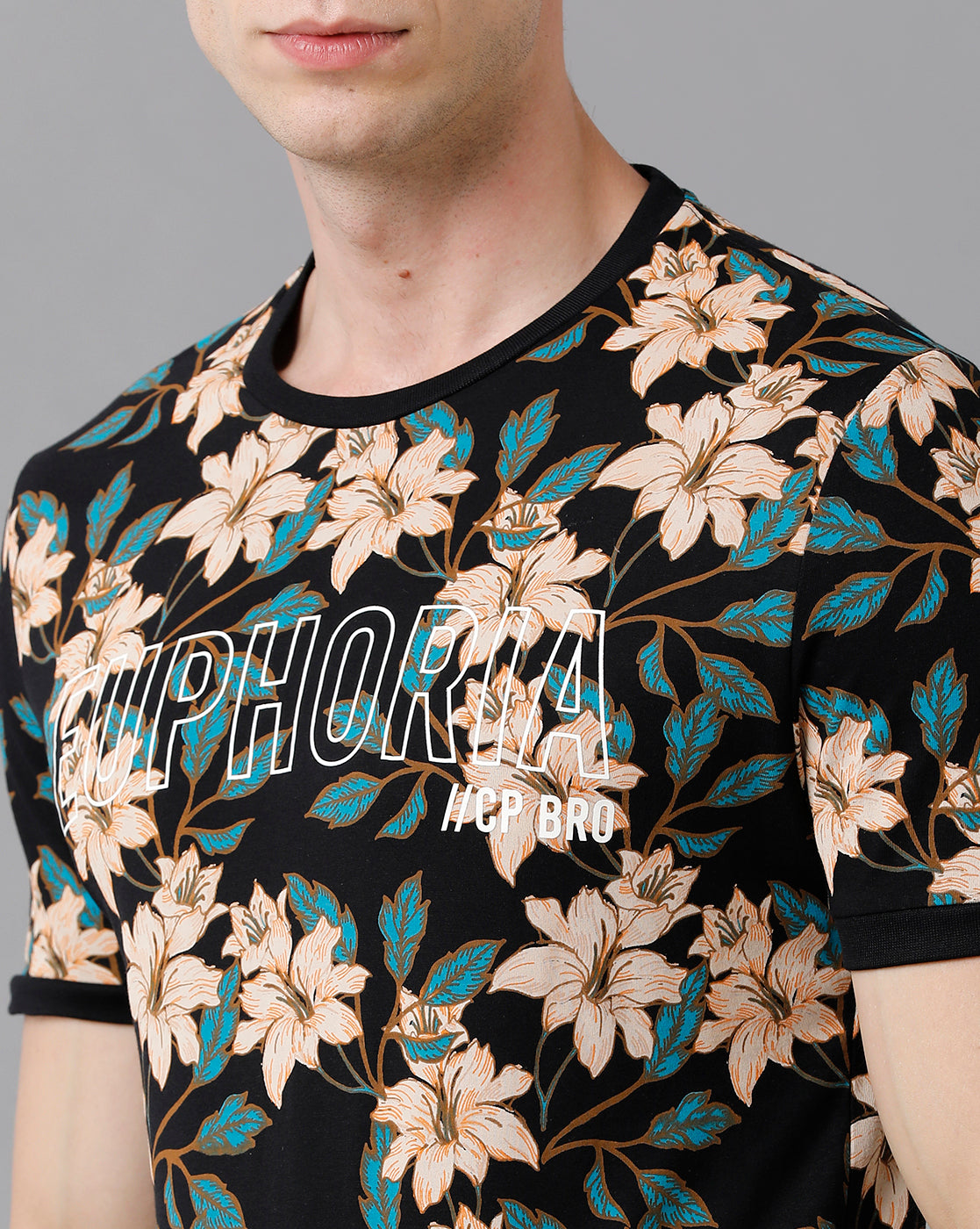 CP BRO Men's Cotton Printed Slim Fit Multicolor T-Shirt | Brcn - 492 A