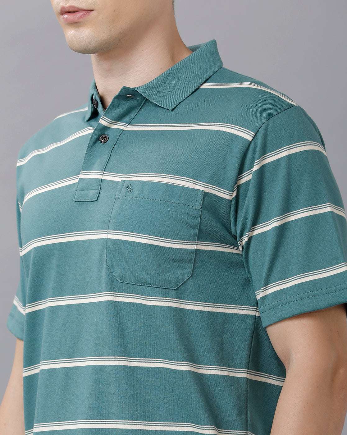 Classic Polo Mens Cotton Blend Striped Half Sleeve Authentic Fit Polo Neck Turquoise Color T-Shirt | Avon 504 A