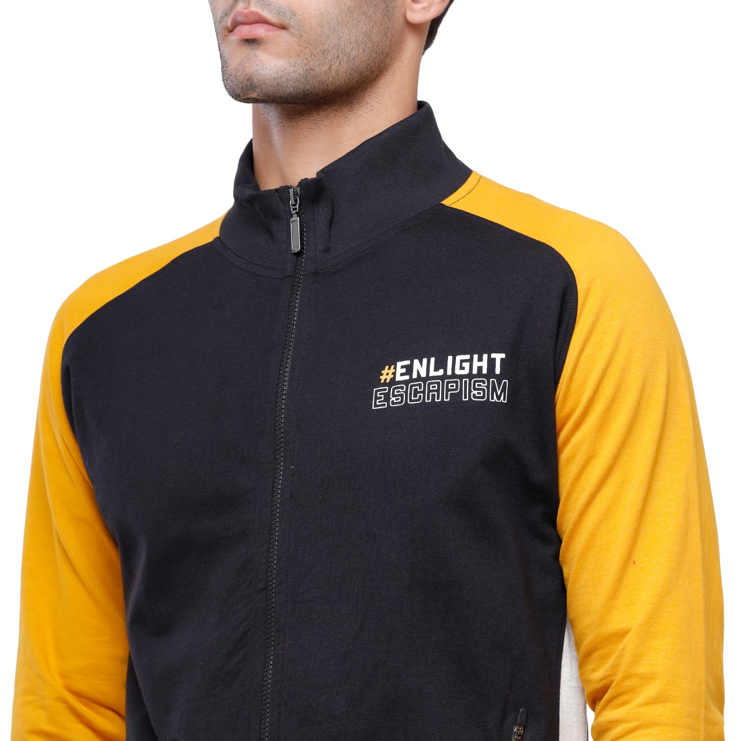 Classic Polo Men's Color Block Full Sleeve Black & Yellow High Neck Sweat Shirt - CPSS - 325B Sweat Shirts Classic Polo 