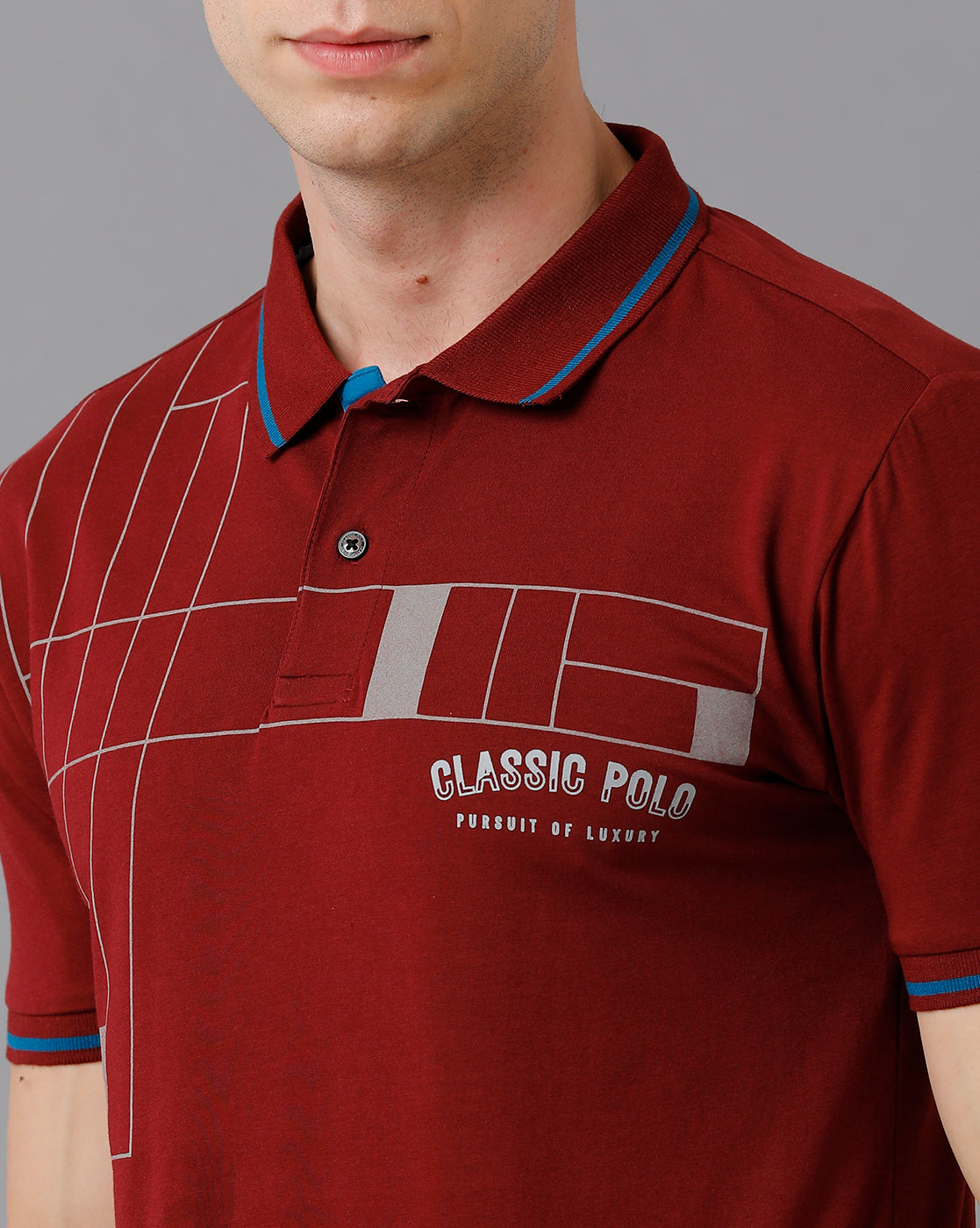 Classic Polo Men's Cotton Printed Slim Fit Maroon T-Shirt | Prm - 726 B