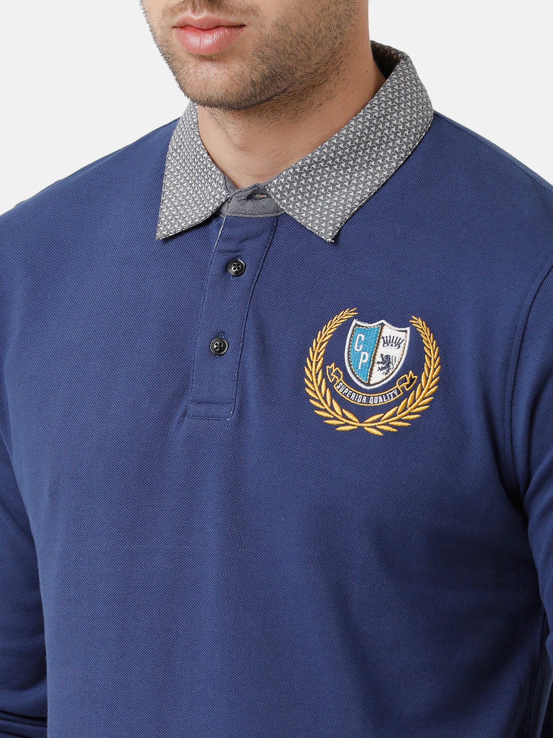 Classic Polo Mens Cotton Full Sleeve Solid Slim Fit Polo Neck Royal Blue Color T-Shirt | Verno 252 A