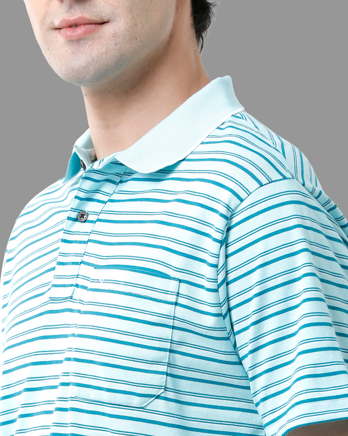 Classic Polo Mens Cotton Half Sleeve Striped Authentic Fit Polo Neck Sky Blue Color T-Shirt | Feeders - 207 A