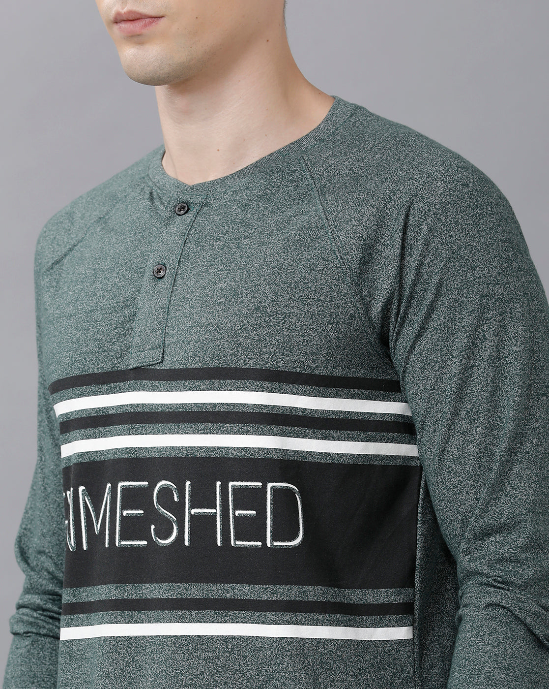 Classic Polo Mens Cotton Color Block Full Sleeve Slim Fit Round Neck Green Color T-Shirt | Baleno Fs 483 A