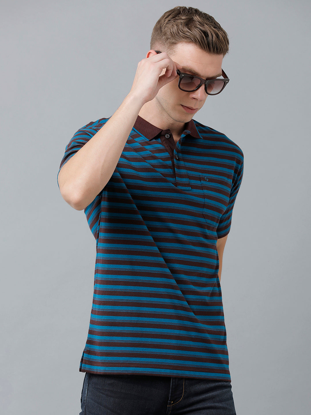 Classic Polo Men's Cotton Half Sleeve Striped Authentic Fit Polo Neck Multicolor Color T-Shirt | Feeders - 221 B