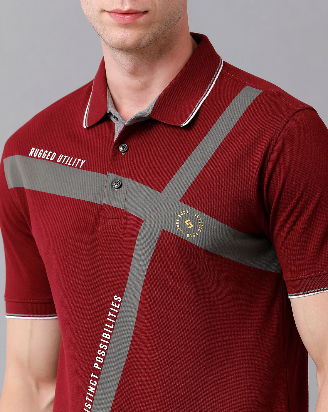 Classic Polo Men's Cotton Printed Half Sleeve Slim Fit Polo Neck Red Color T-Shirt | Prm - 701 B