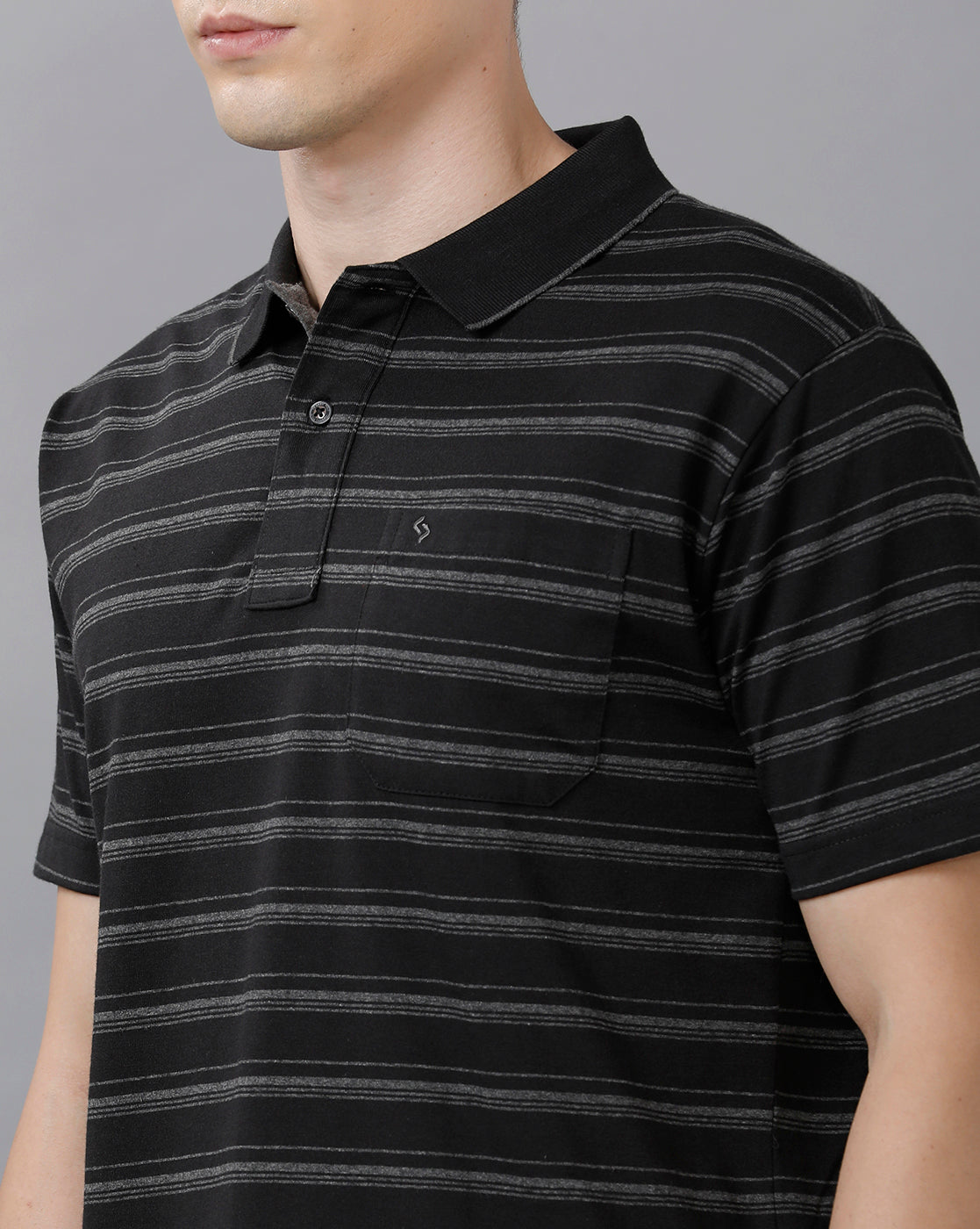 Classic Polo Mens Cotton Striped Half Sleeve Authentic Fit Polo Neck Black Color T-Shirt | Feeders 209 B