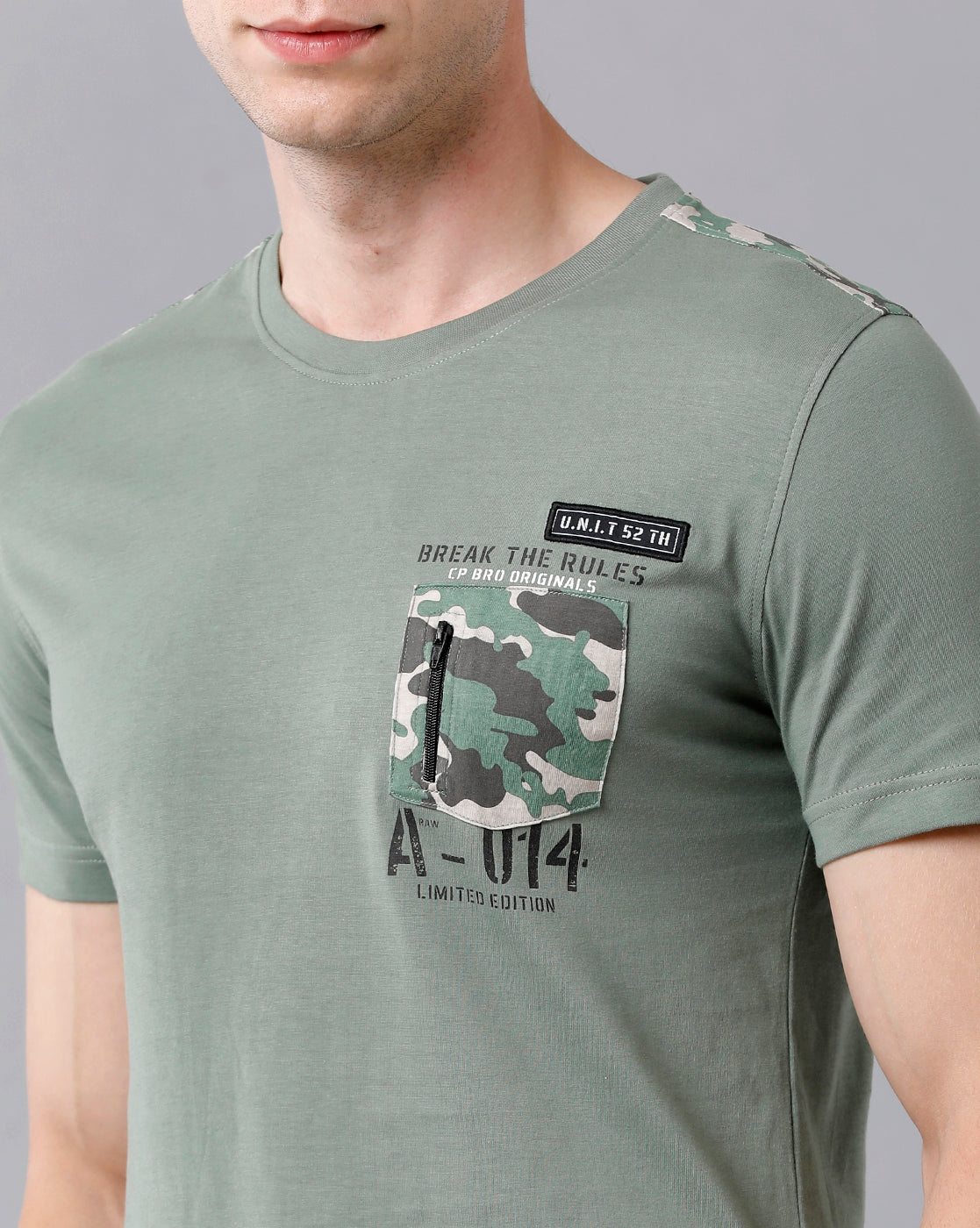 CP BRO Men's Cotton Color Block Half Sleeve Slim Fit Round Neck Green Color T-Shirt | Brcn - 490 A