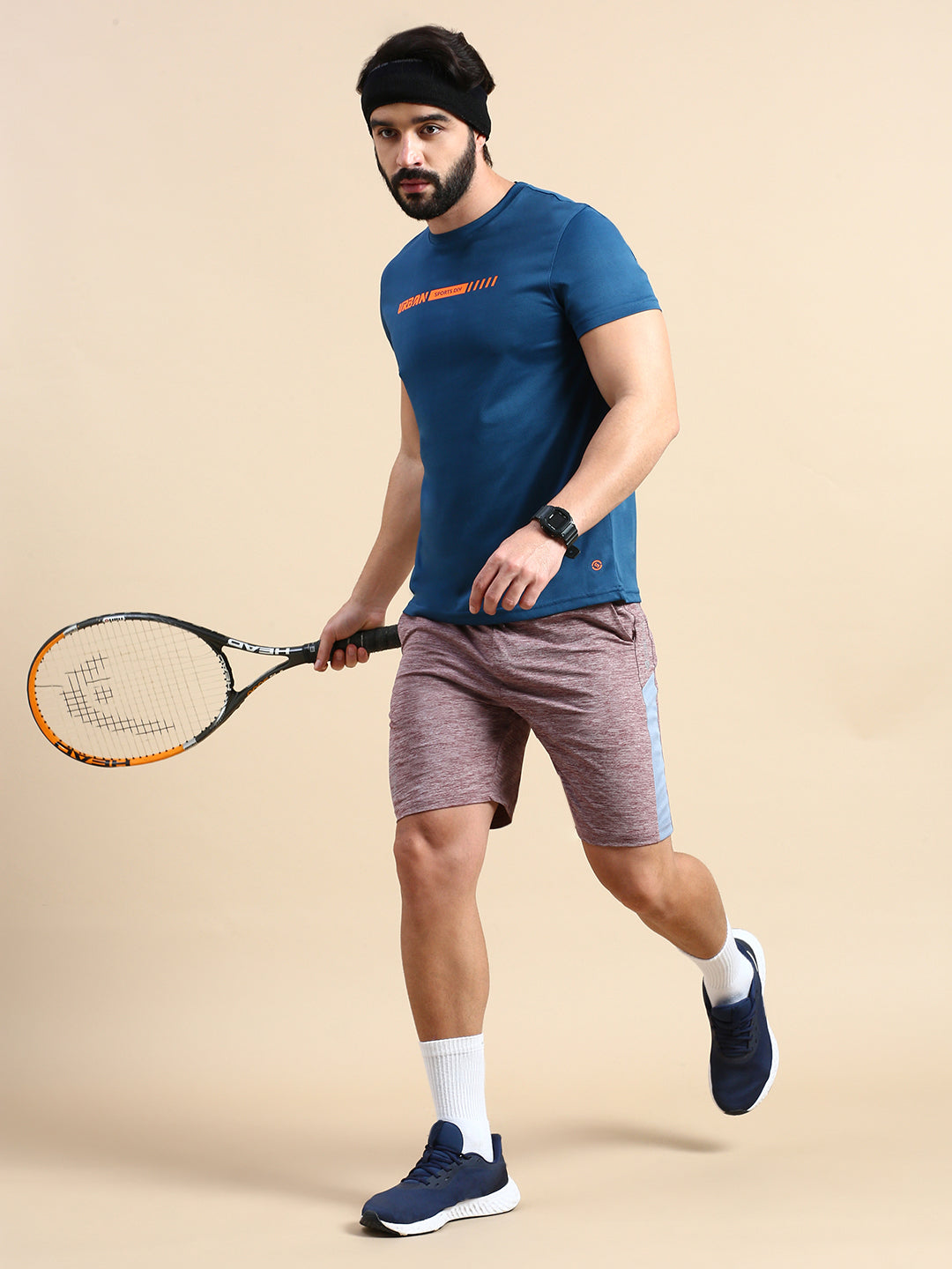 Classic Polo Men's Round Neck Polyester Navy Blue Slim Fit Active Wear T-Shirt | GENX-CREW 01B SF C