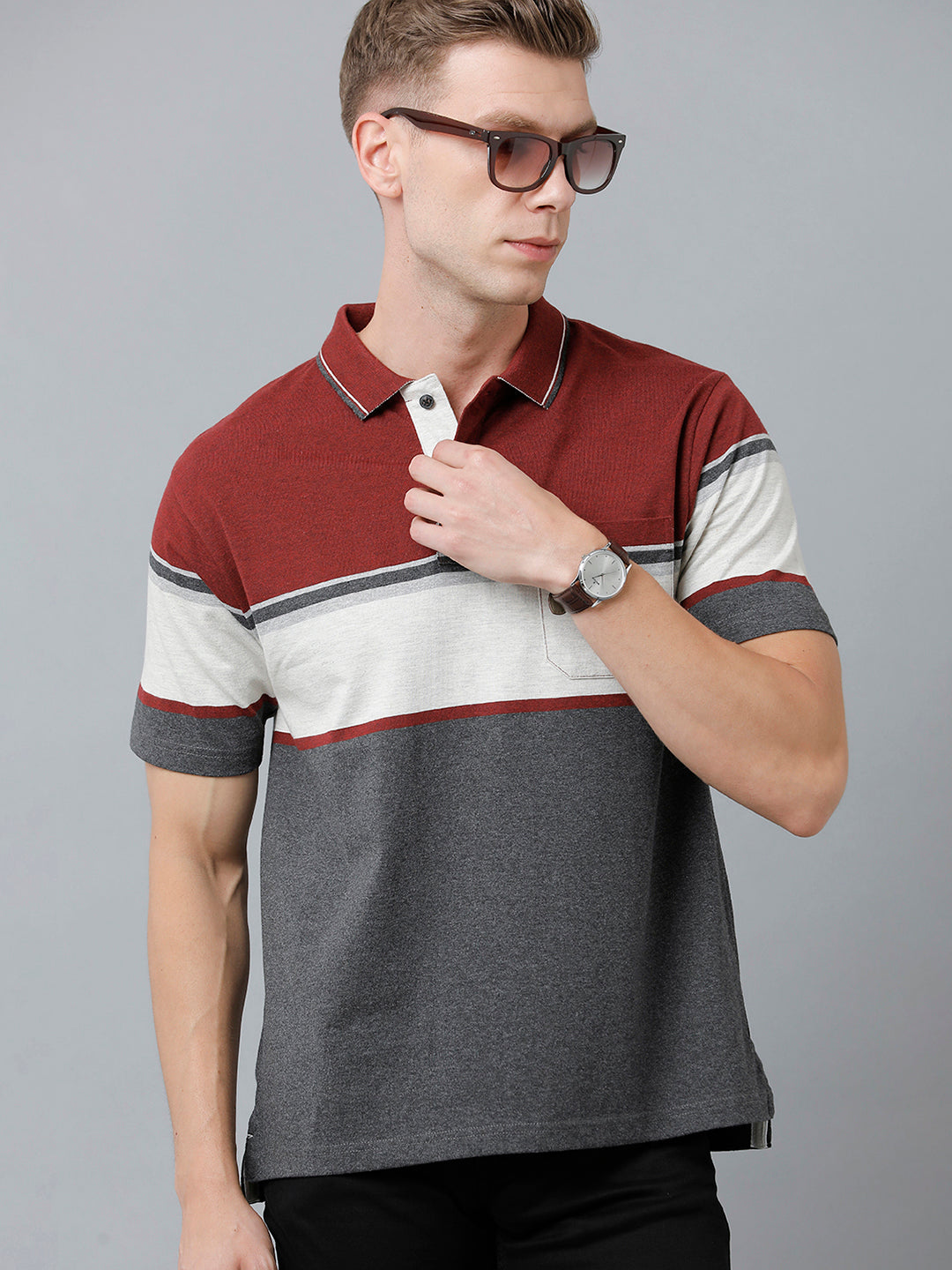 Classic Polo Men's Cotton Blend Half Sleeve Striped Authentic Fit Polo Neck Multicolor Color T-Shirt | Mel - 226 B