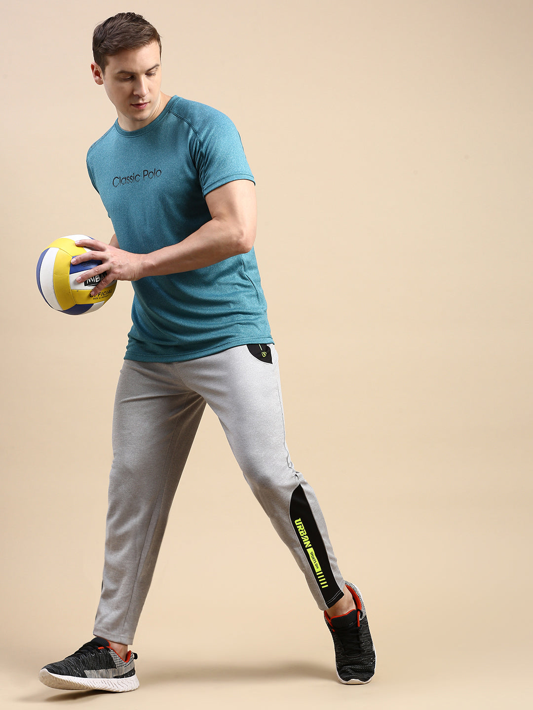 Classic Polo Men's Polyster Light Gey/Black Slim Fit Active Wear Trackpant