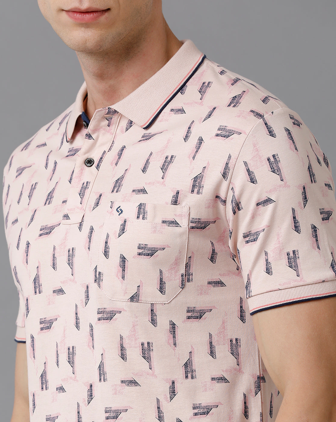 Classic Polo Men's Cotton Printed Slim Fit Pink T-Shirt | Bello - 183 A