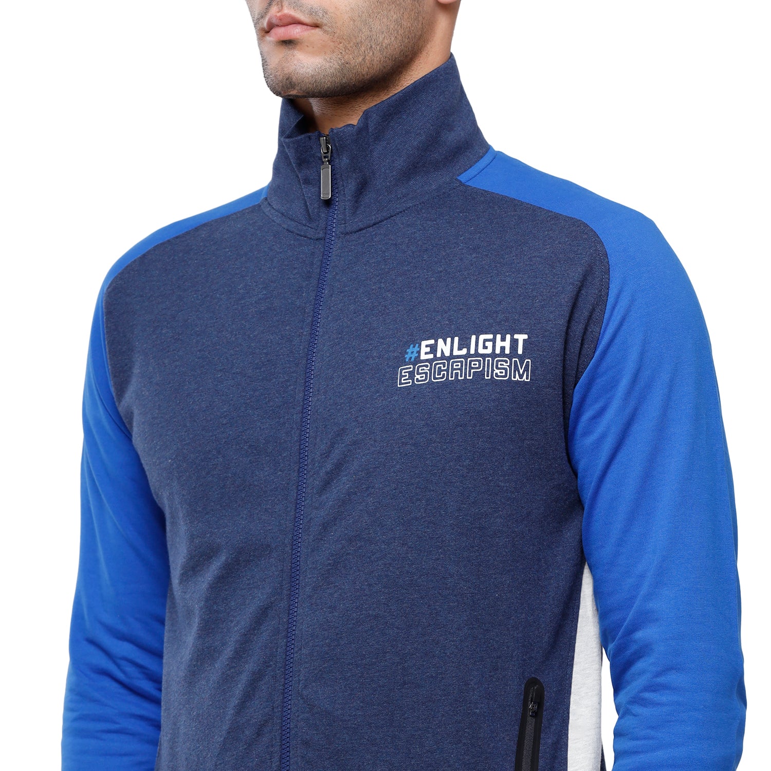 Classic Polo Men's Color Block Sporty Full Sleeve Royal Blue High neck Sweat Shirt - CPSS-323A Sweat Shirts Classic Polo 