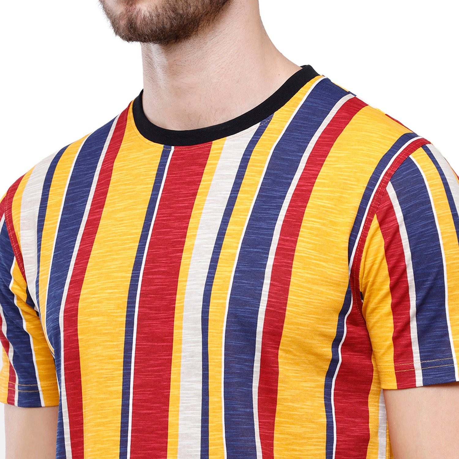 Swiss Club Mens Multi Stripes Printed Slim Fit Half Sleeve Round Neck T-Shirt (CUB - 45 B SF C) T-shirt Swiss Club 