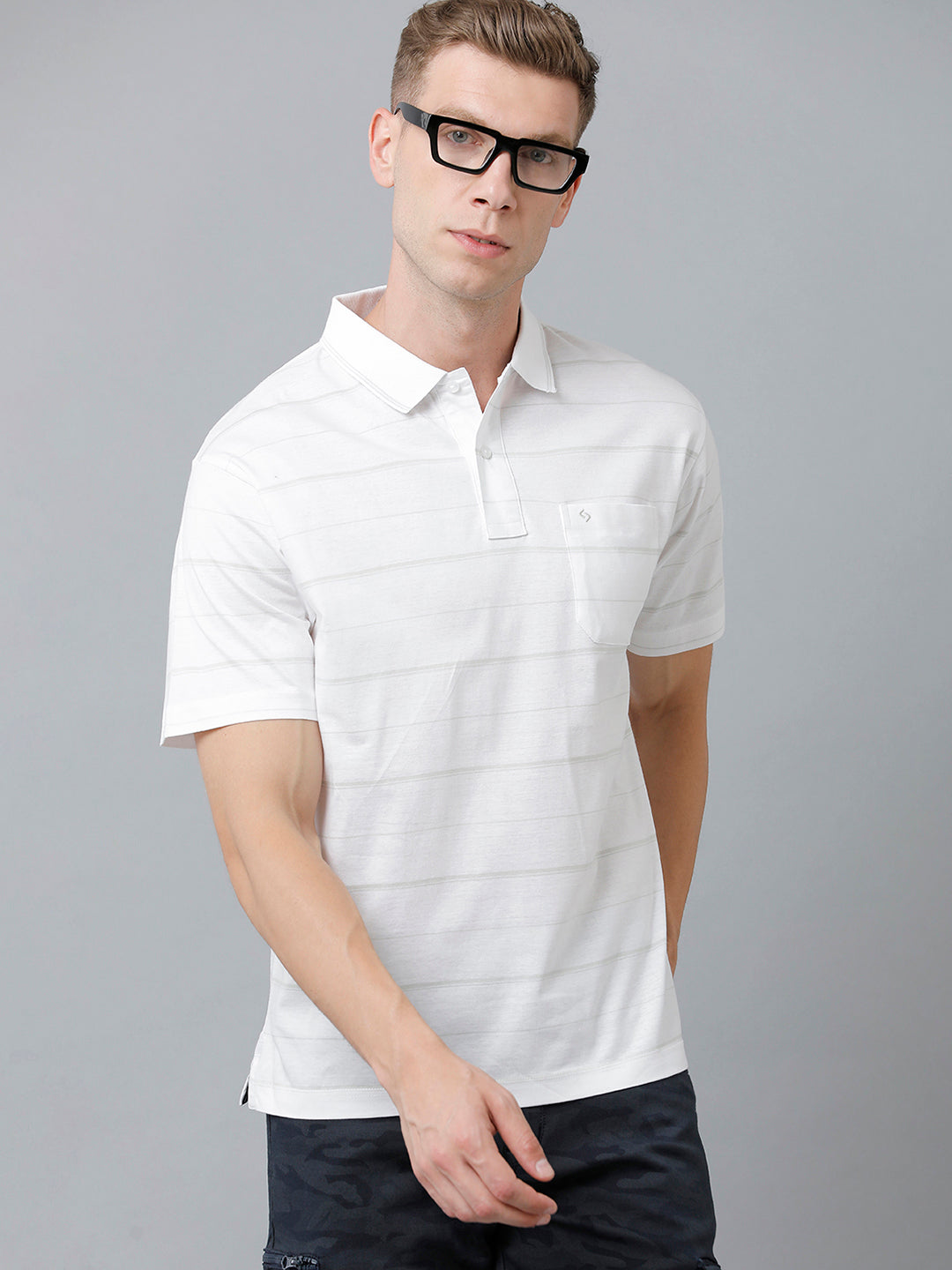 Classic Polo Men's Cotton Half Sleeve Striped Authentic Fit Polo Neck White Color T-Shirt | Ap - 81 A