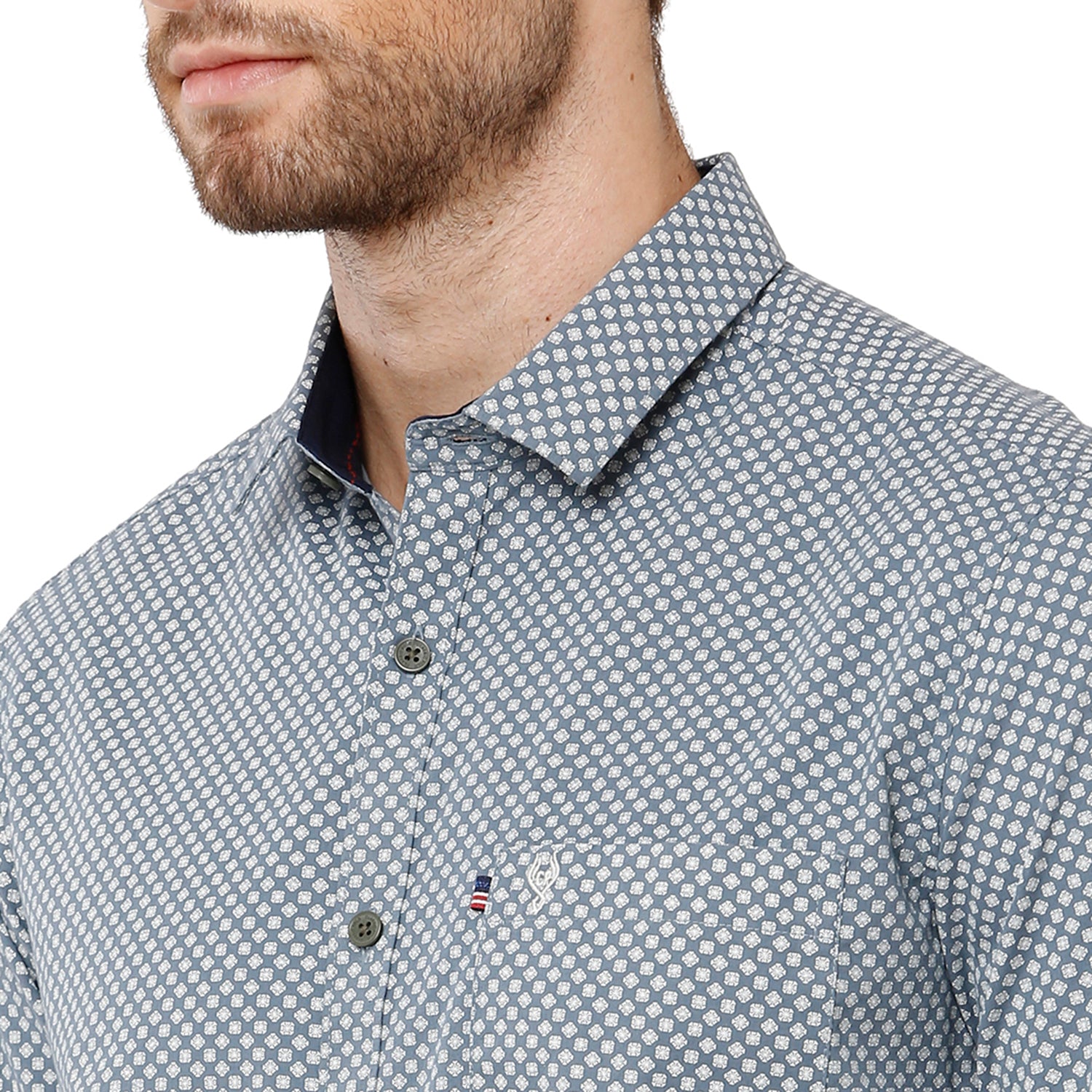 Classic Polo Mens 100% Cotton Full Sleeve Printed Slim Fit Grey Color Woven Shirt -SN1-56 A Classic Polo 