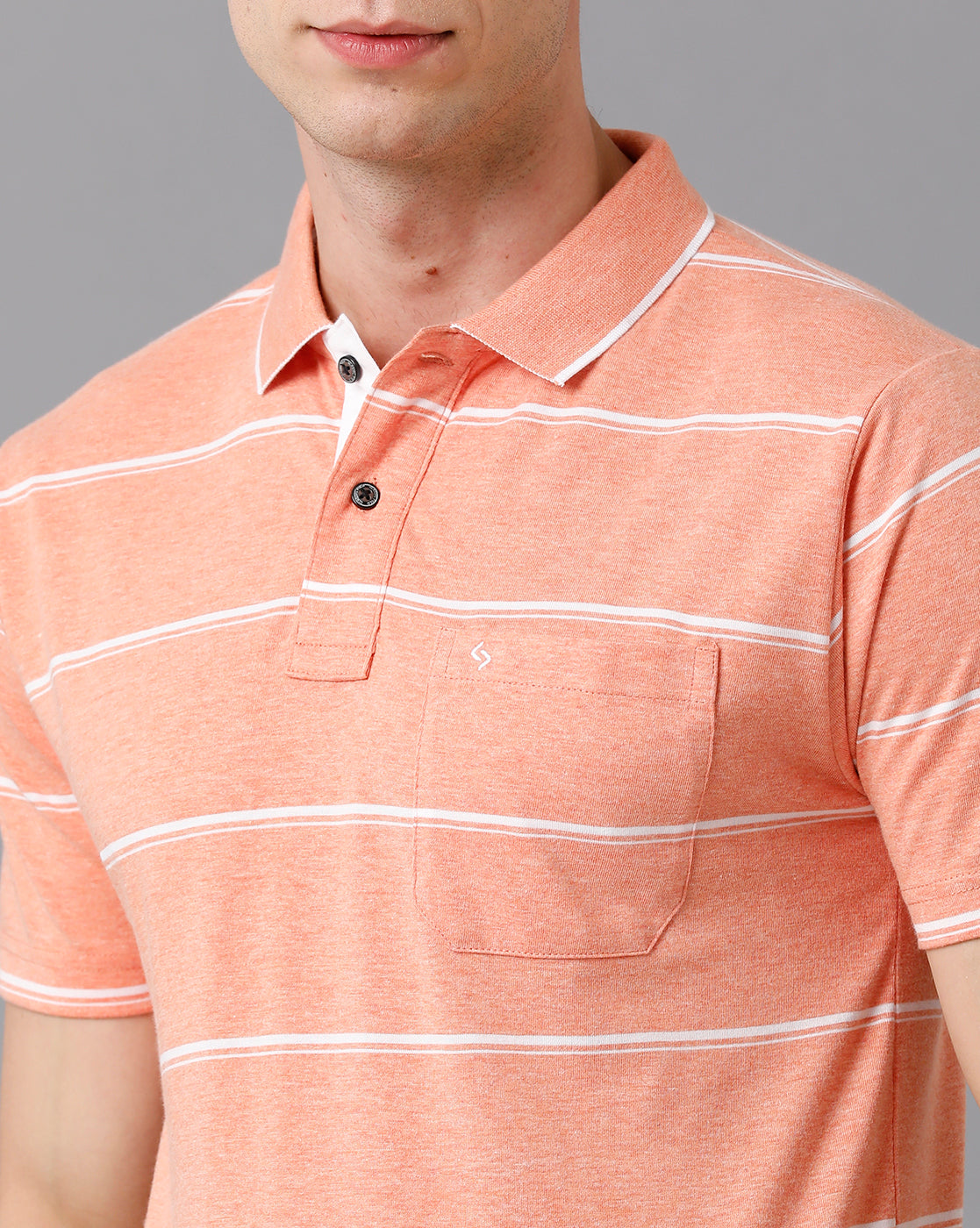 Classic Polo Men's Cotton Blend Striped Authentic Fit Peach T-Shirt | Mel - 211 A