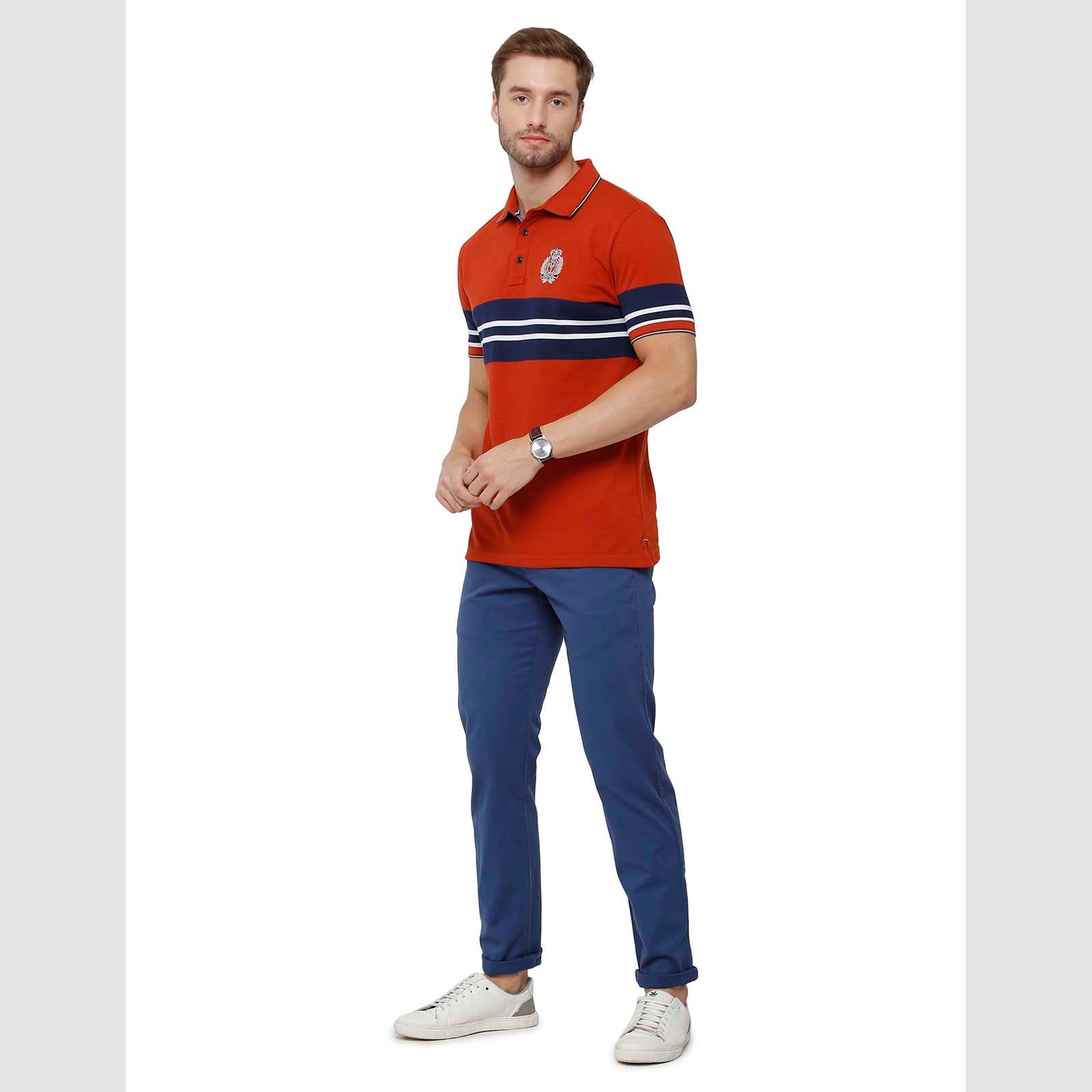 Classic Polo Mens Red Stripped Slim Fit Polo Neck T-Shirt - VTA 181 B T-shirt Classic Polo 