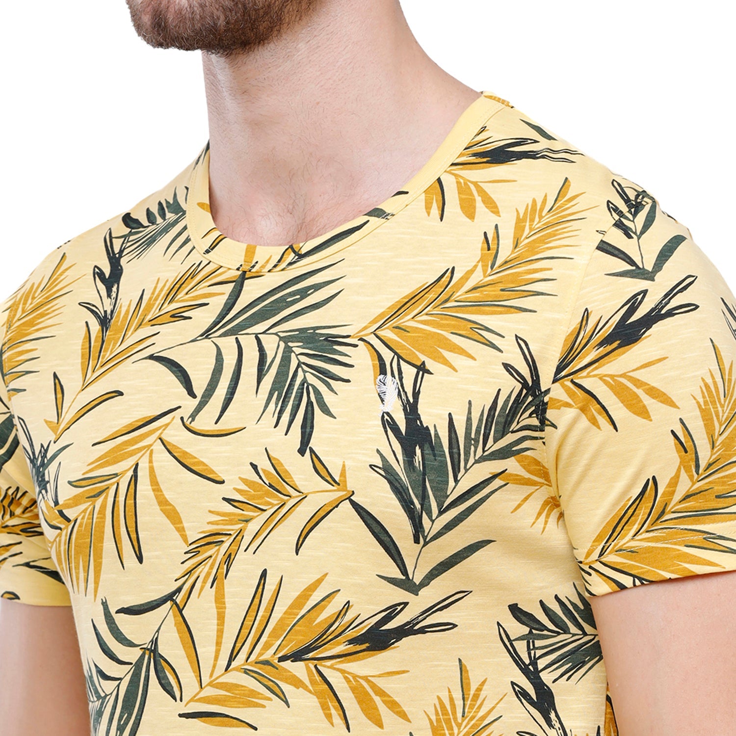 Swiss Club Mens Beige Printed Slim Fit Half Sleeve Round Neck T-Shirt (CUB - 47 A SF C) T-shirt Swiss Club 