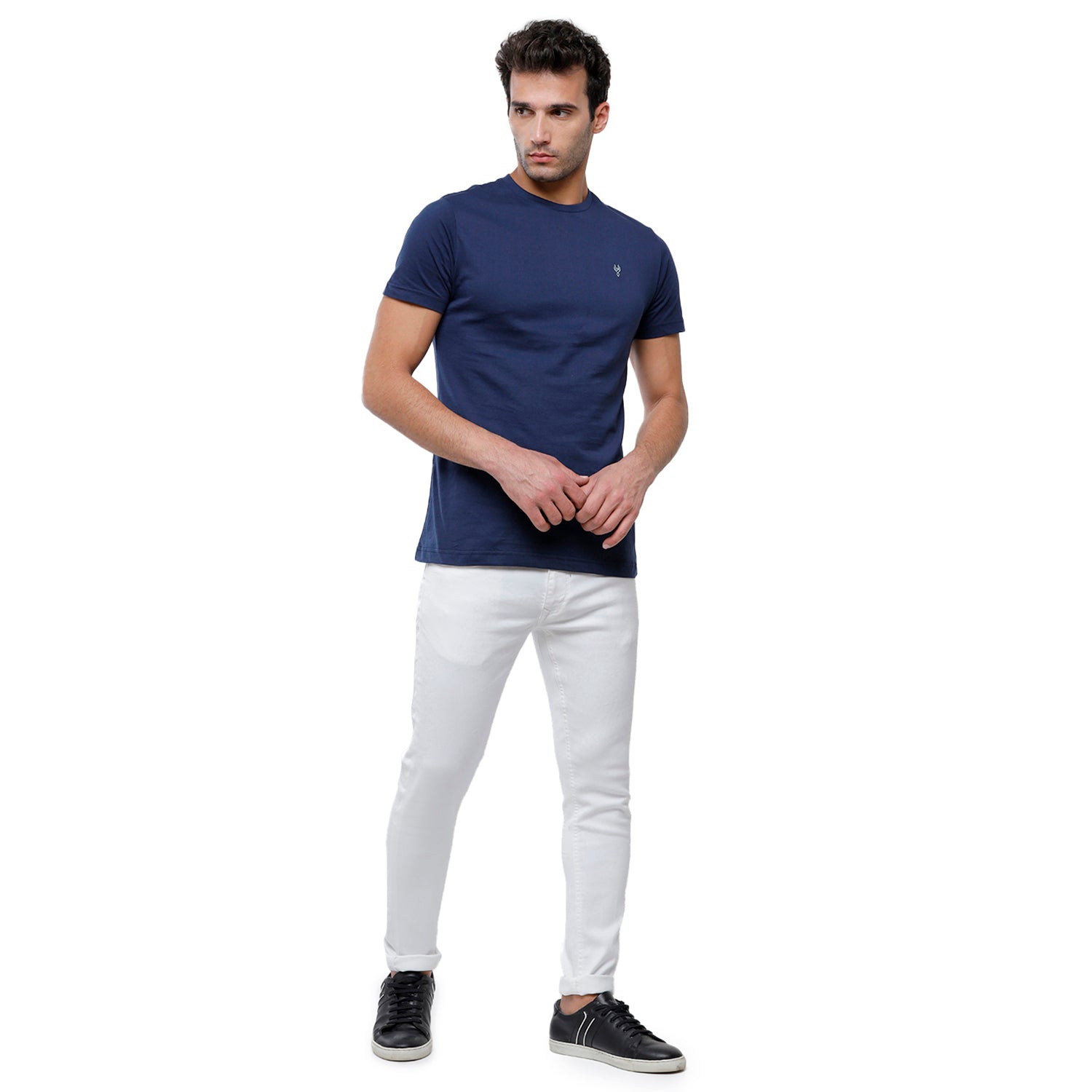 Classic Polo Men's Solid Single Jersey Navy Half Sleeve Slim Fit T-Shirt - Kore-08 T-shirt Classic Polo 