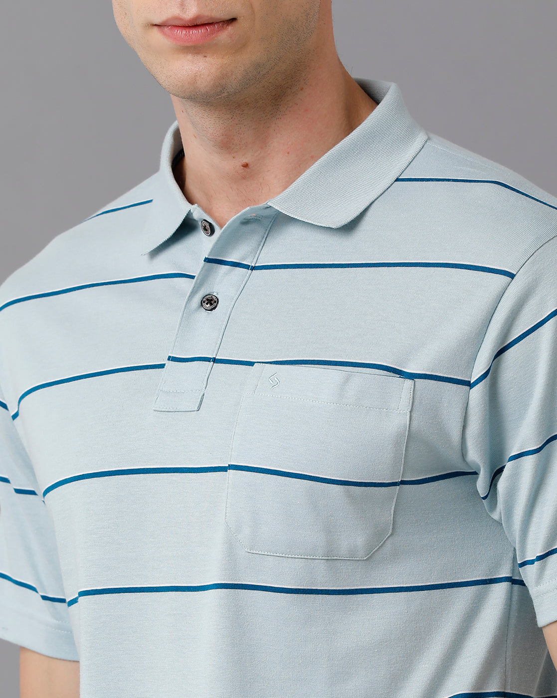 Classic Polo Men's Cotton Blend Striped Authentic Fit Light Blue T-Shirt | Avon - 496 A