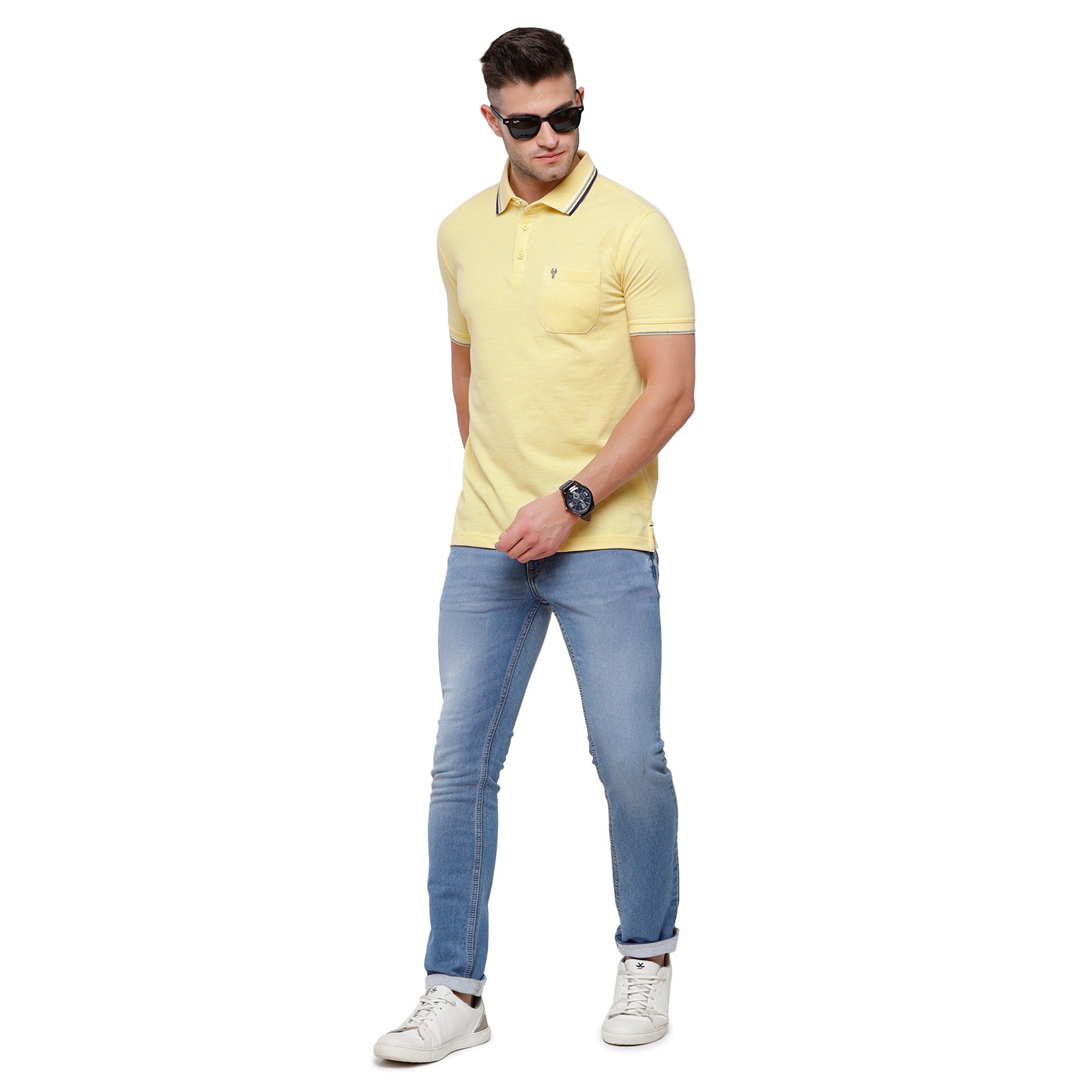 Classic Polo Men's Yellow Melange Polo Half Sleeve Slim Fit T-Shirt | Toza-Yellow Mel