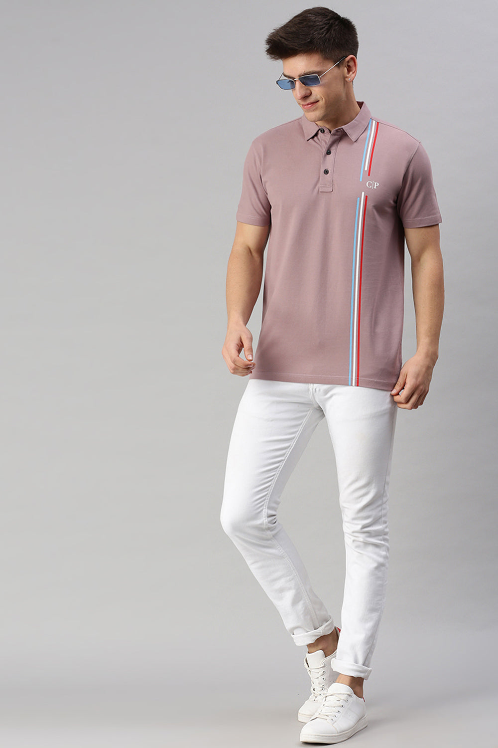 Classic Polo Men's Cotton Half Sleeve Printed Slim Fit Polo Neck Pink Color T-Shirt | Unico - 85 B