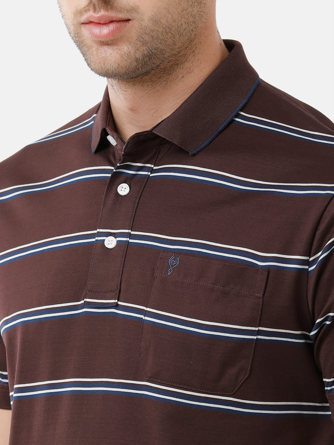 Classic Polo Mens Cotton Half Sleeve Striped Authentic Fit Polo Neck Brown Color T-Shirt | Ultimo 277 A