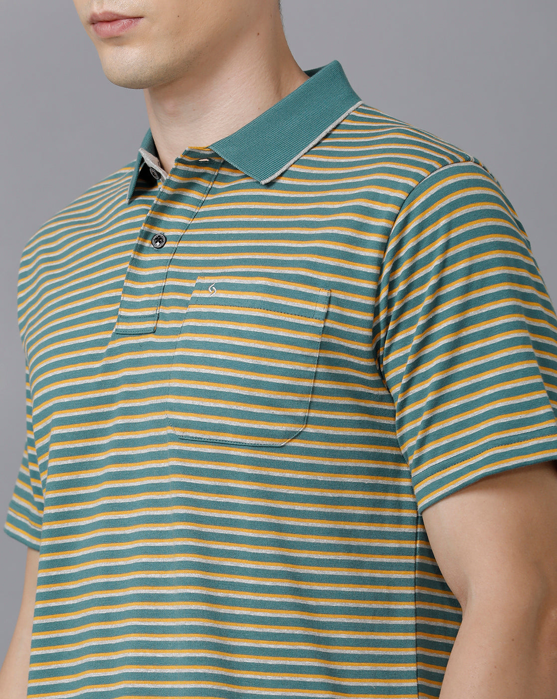 Classic Polo Mens Cotton Striped Half Sleeve Authentic Fit Polo Neck Green Color T-Shirt | Feeders 203 B