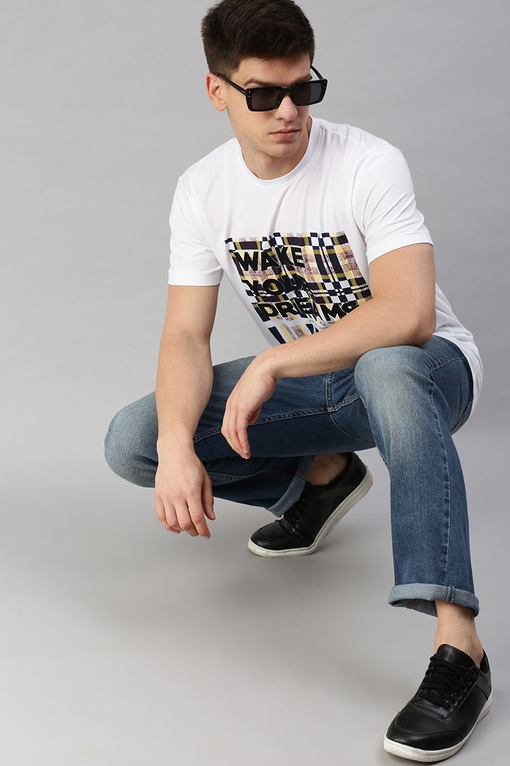 CP BRO Men's Cotton Half Sleeve Printed Slim Fit Crew Neck White Color T-Shirt | Brcn - 526 B