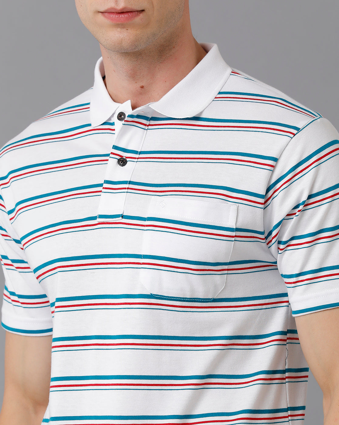 Classic Polo Men's Cotton Blend Striped Authentic Fit White T-Shirt | Avon - 495 A