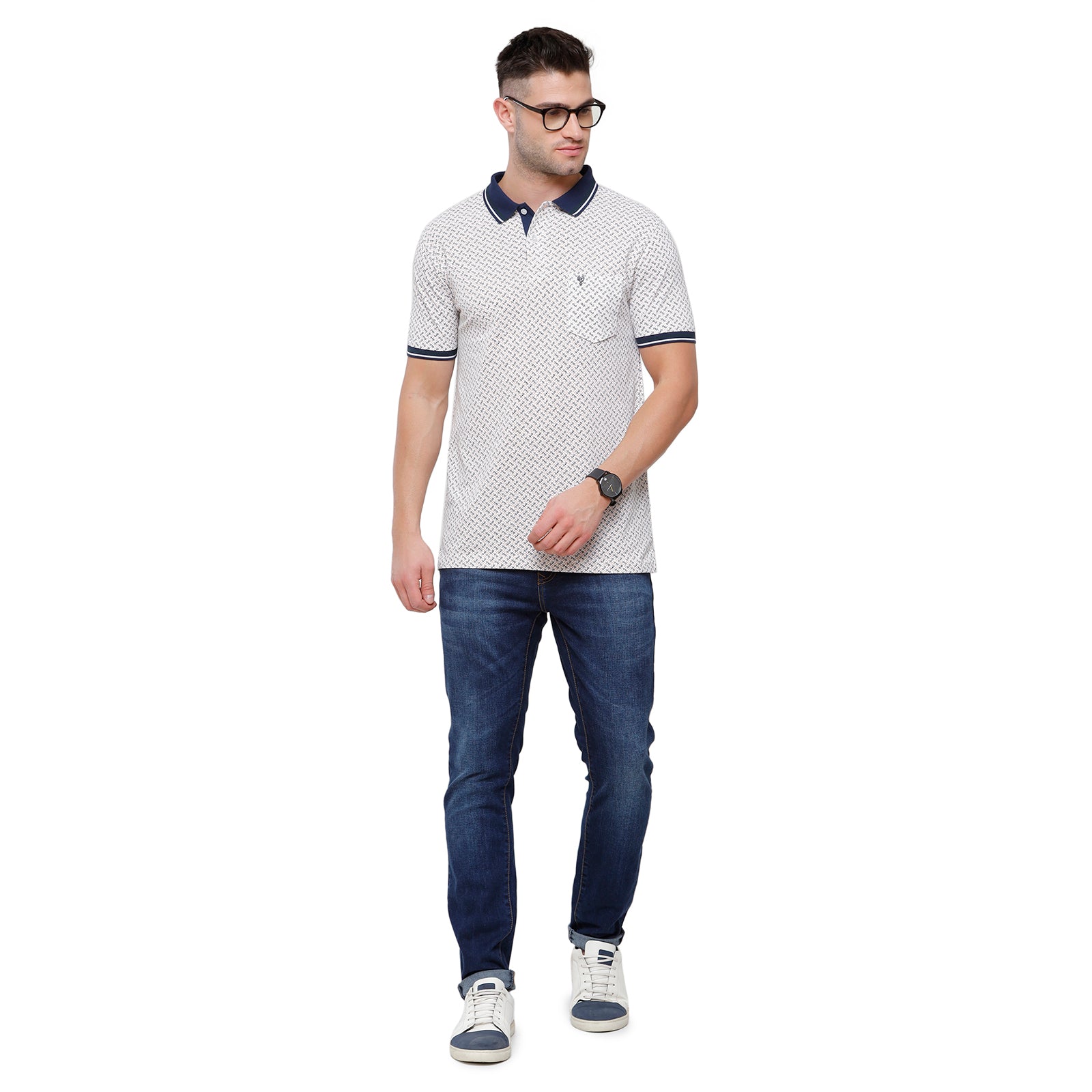 Classic Polo Mens Graphic Slim Fit Polo Neck White Colour T-Shirt - PRM 688 B T-shirt Classic Polo 