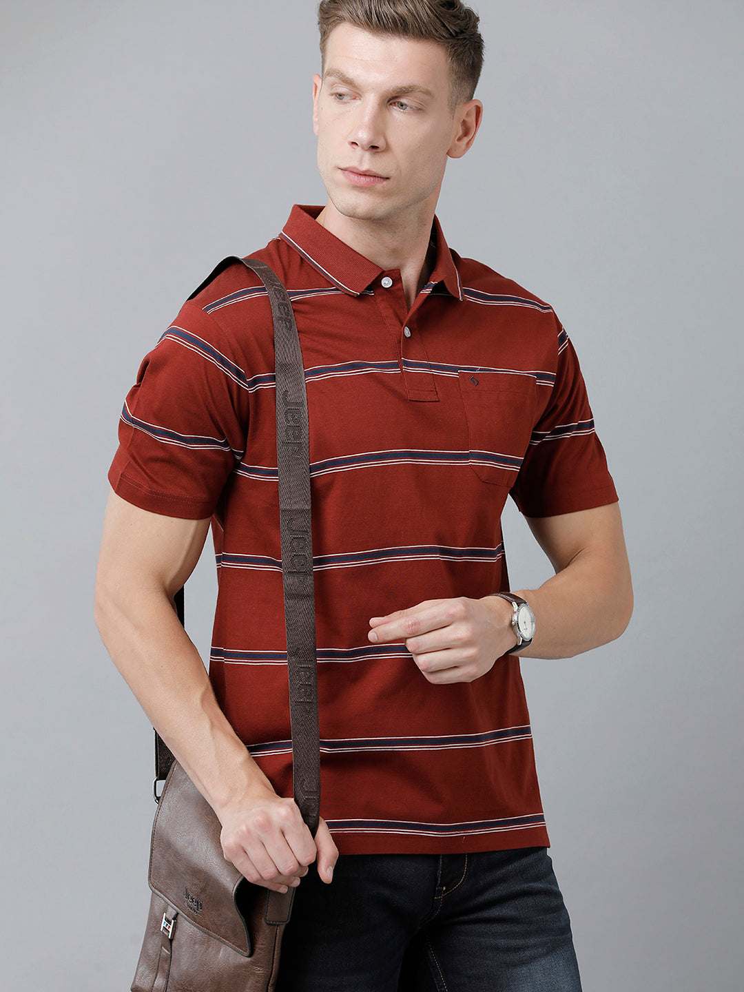 Classic Polo Men's Cotton Half Sleeve Striped Authentic Fit Polo Neck Red Color T-Shirt | Ap - 90 A