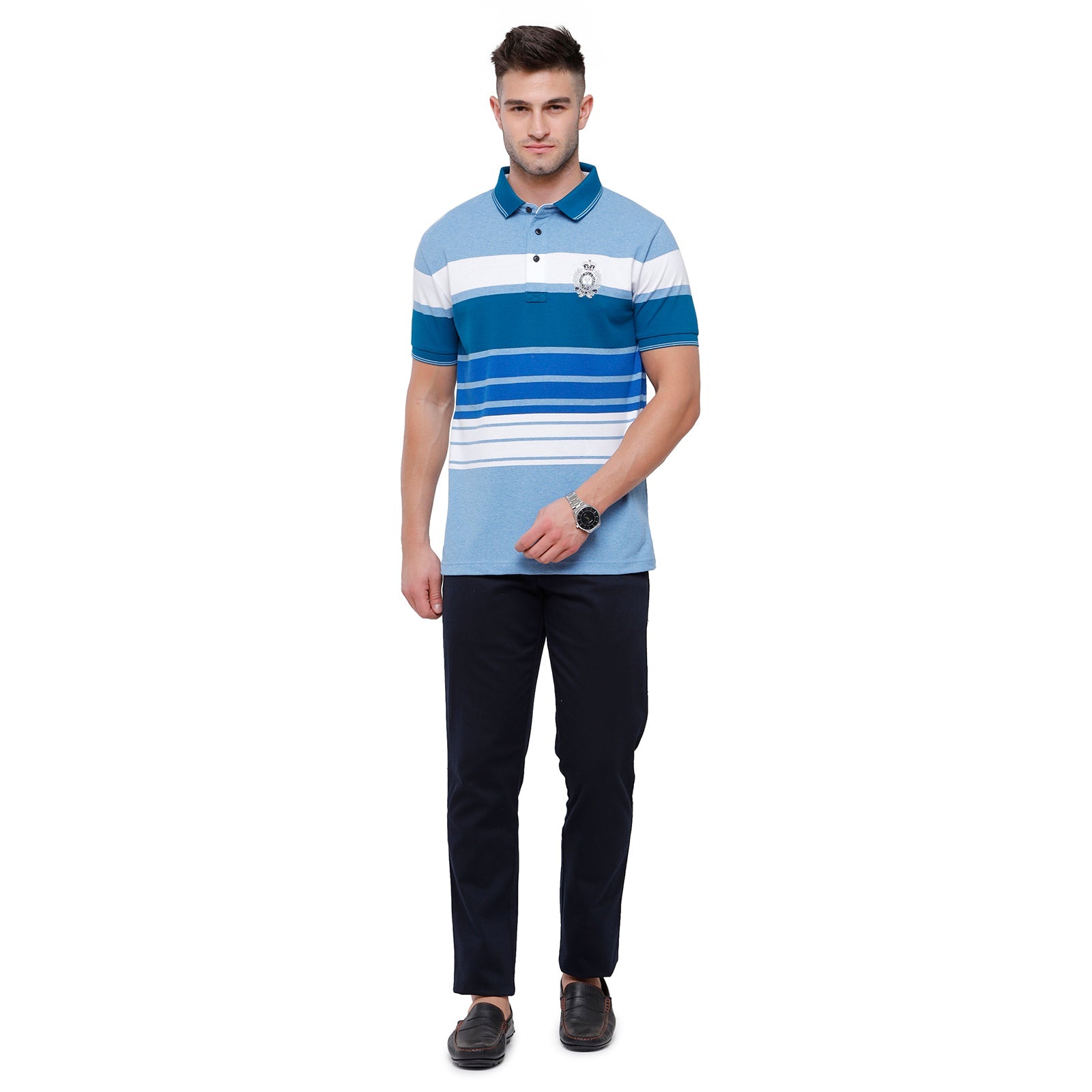 Classic Polo Mens Multi Blue Stripped Slim Fit Polo Neck T-Shirt - VTA 188 B T-shirt Classic Polo 